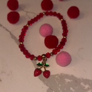 Red Beaded Bracelet with Strawberry Charm